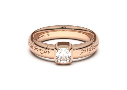 Cushion Modern Elvish Engagement Ring, Red Gold