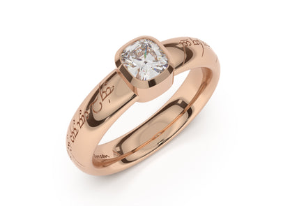 Cushion Modern Elvish Engagement Ring, Red Gold