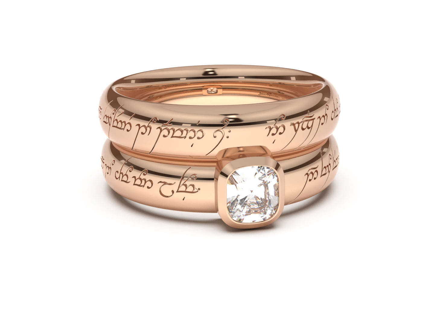 Cushion Modern Elvish Engagement Ring, Red Gold