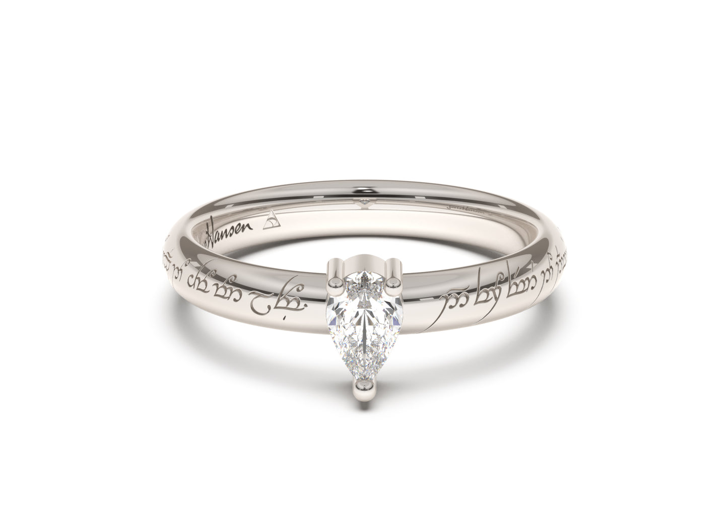 Pear Classic Slim Elvish Engagement Ring, White Gold & Platinum