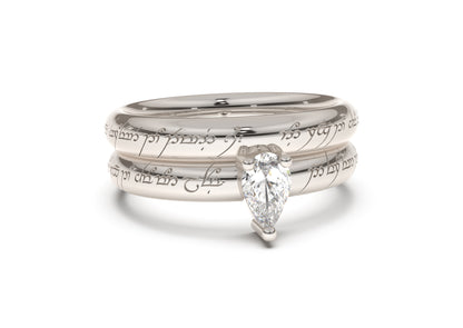 Pear Classic Slim Elvish Engagement Ring, White Gold & Platinum