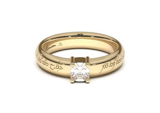 Cushion Classic Elvish Engagement Ring, Yellow Gold