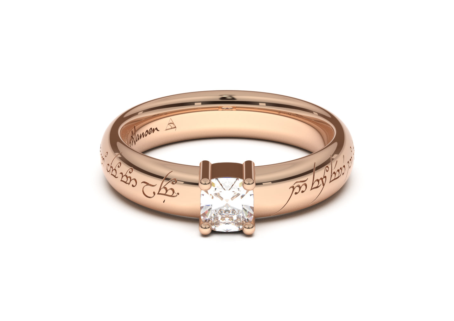 Cushion Classic Elvish Engagement Ring, Red Gold