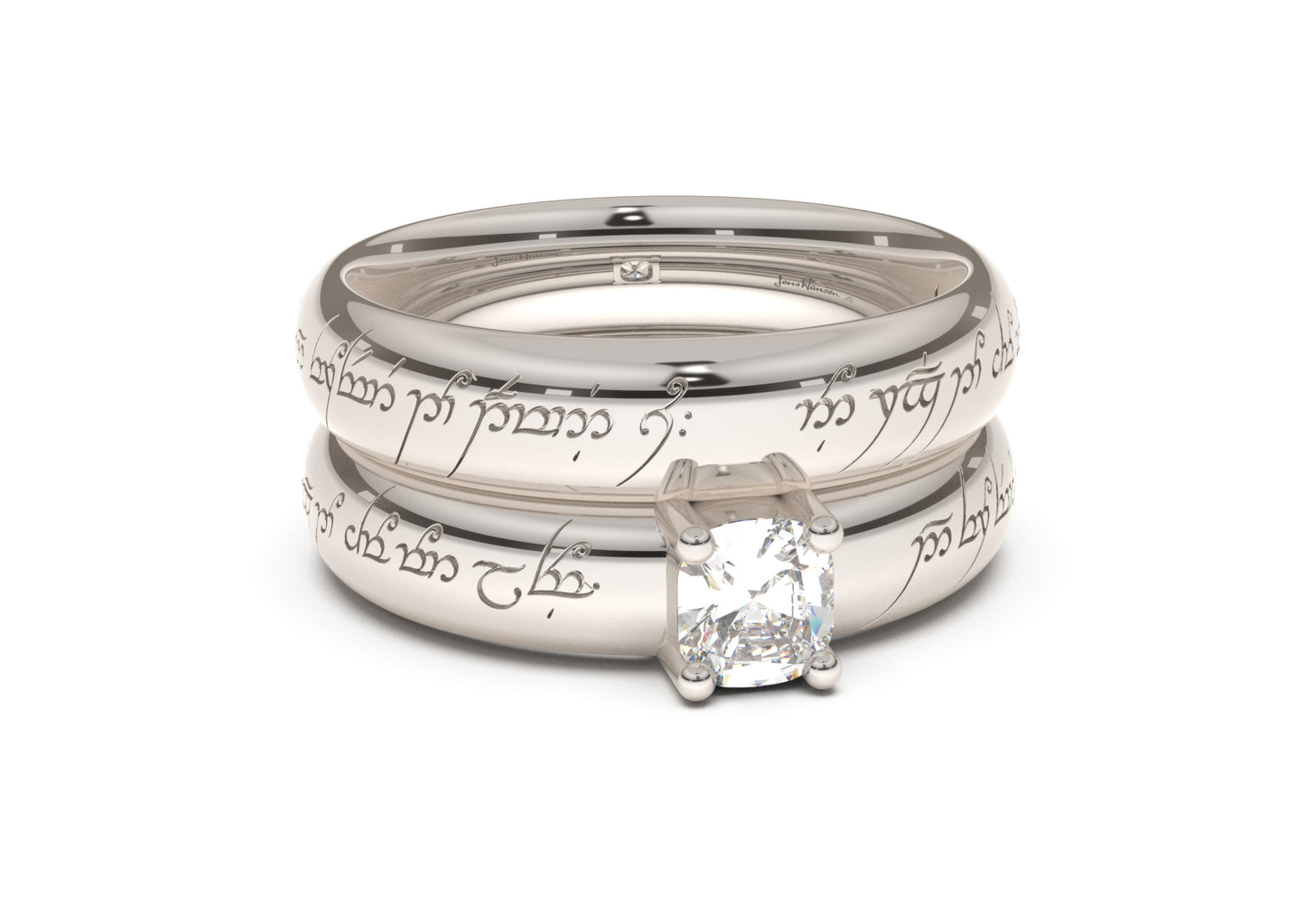 Cushion Classic Elvish Engagement Ring, White Gold & Platinum