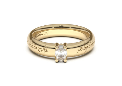 Oval Contemporary Elvish Engagement Ring, Yellow Gold