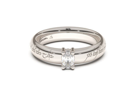 Oval Contemporary Elvish Engagement Ring, White Gold & Platinum