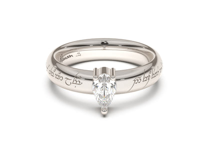 Pear Classic Elvish Engagement Ring, White Gold & Platinum