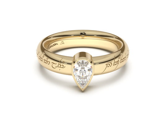 Pear Modern Elvish Engagement Ring, Yellow Gold