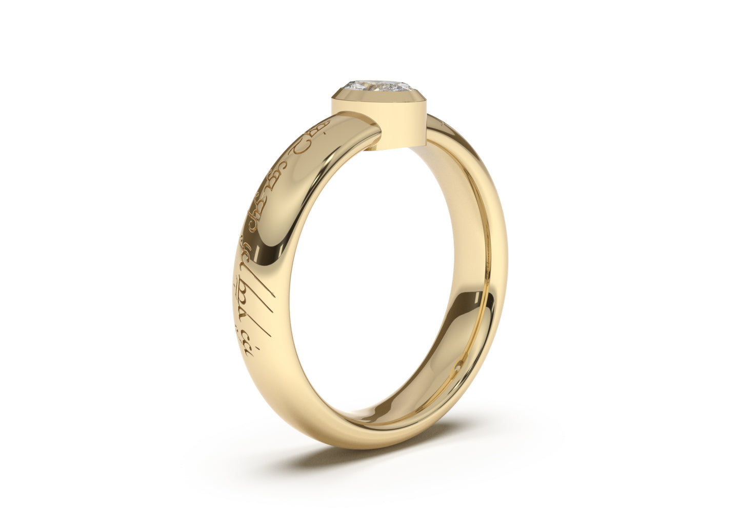 Oval Modern Elvish Engagement Ring, Yellow Gold