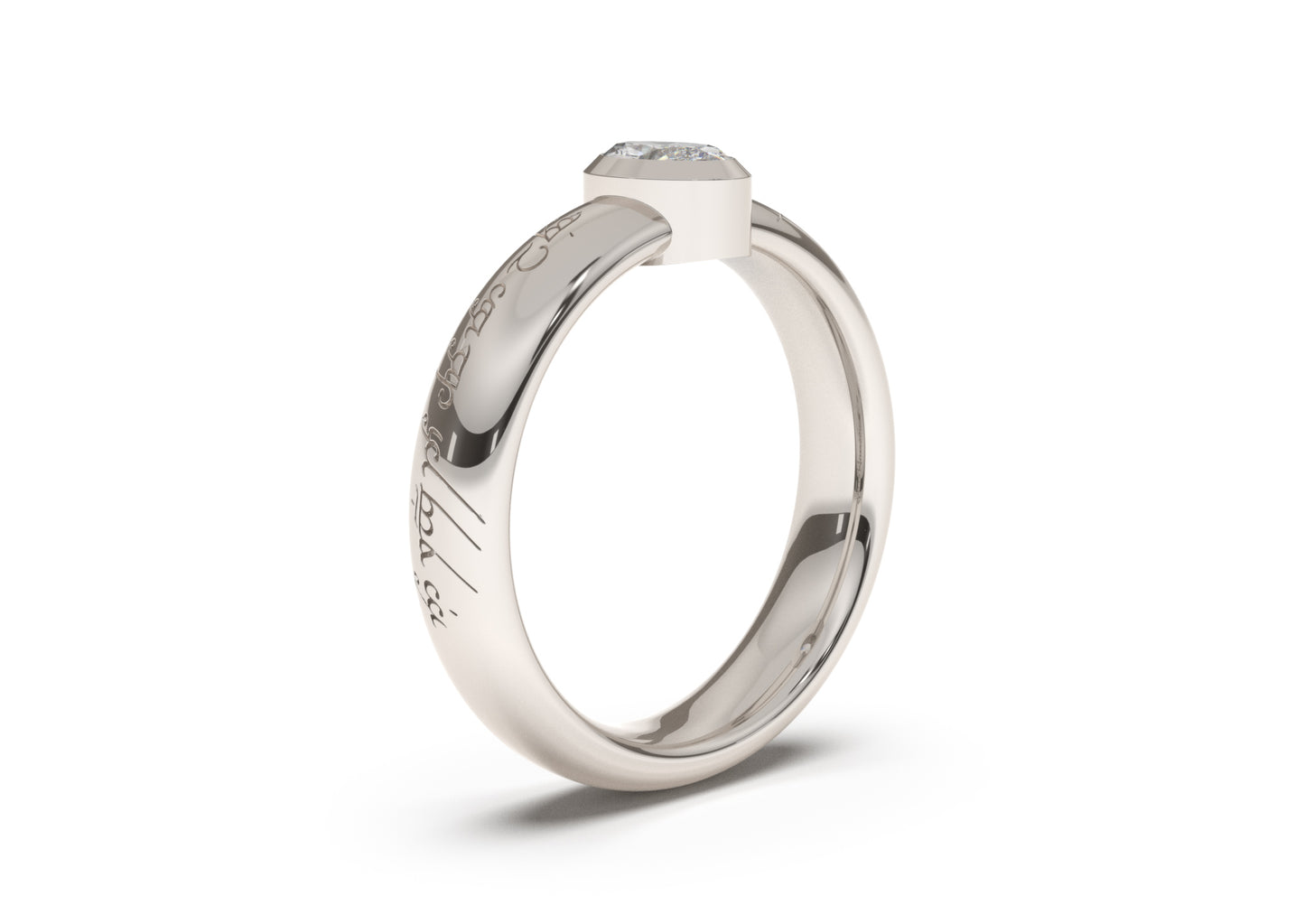 Oval Modern Elvish Engagement Ring, White Gold & Platinum