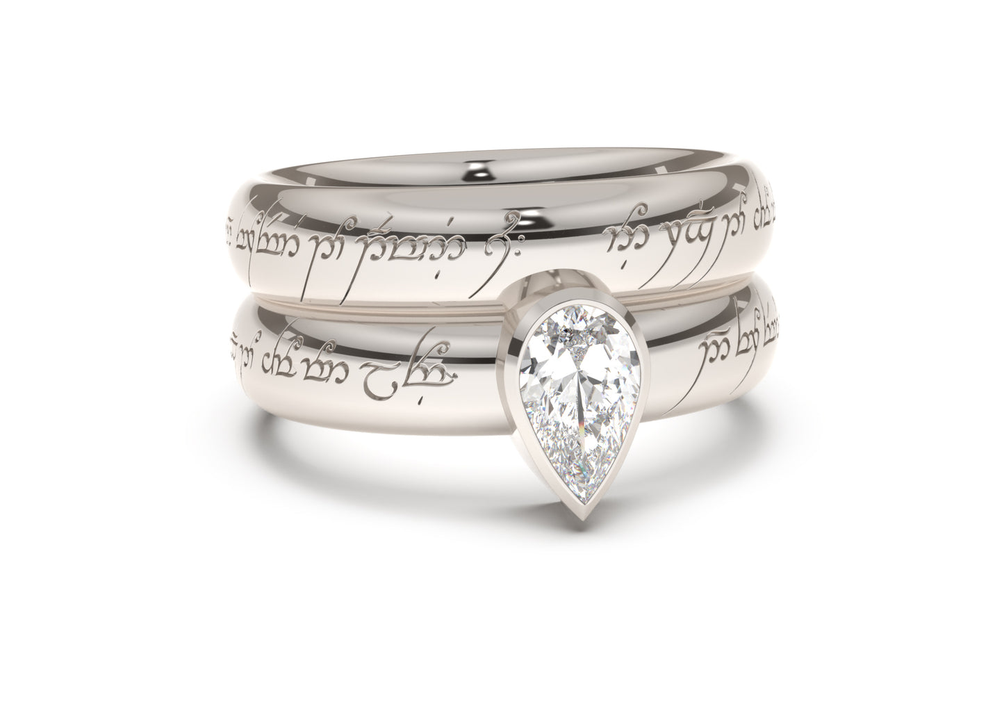 Pear Modern Elvish Engagement Ring, White Gold & Platinum