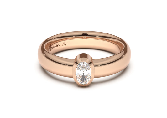 Oval Modern Engagement Ring, Red Gold