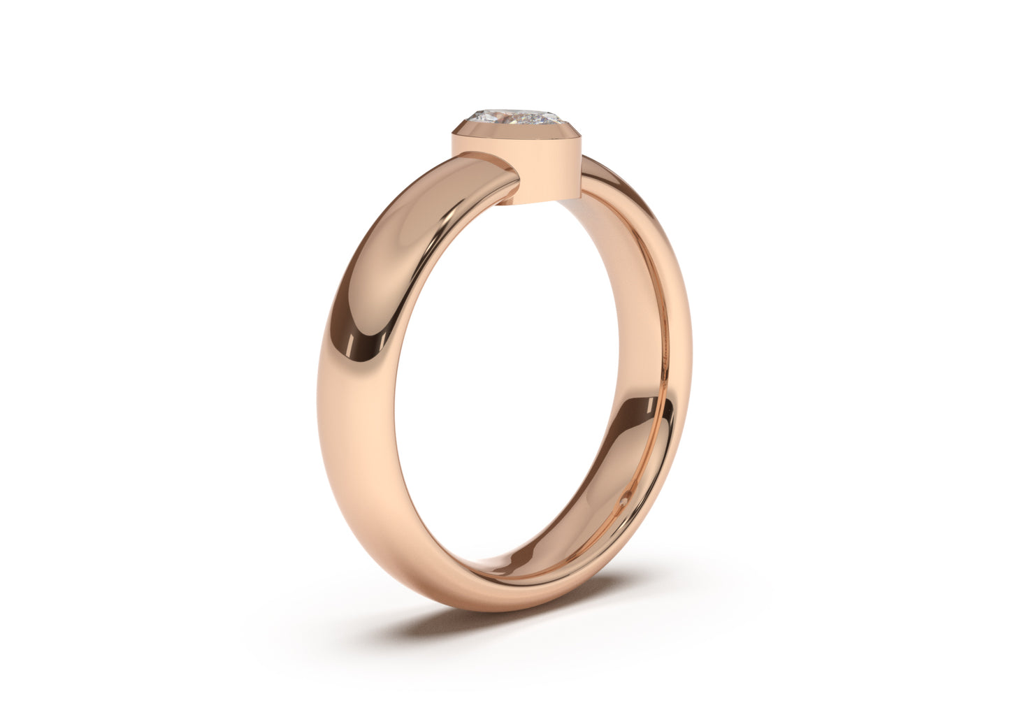 Oval Modern Engagement Ring, Red Gold