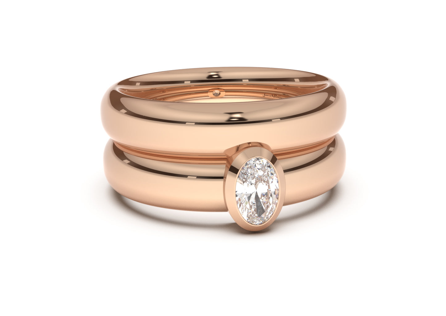 Oval Modern Engagement Ring, Red Gold