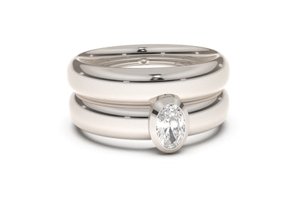 Oval Modern Engagement Ring, White Gold & Platinum