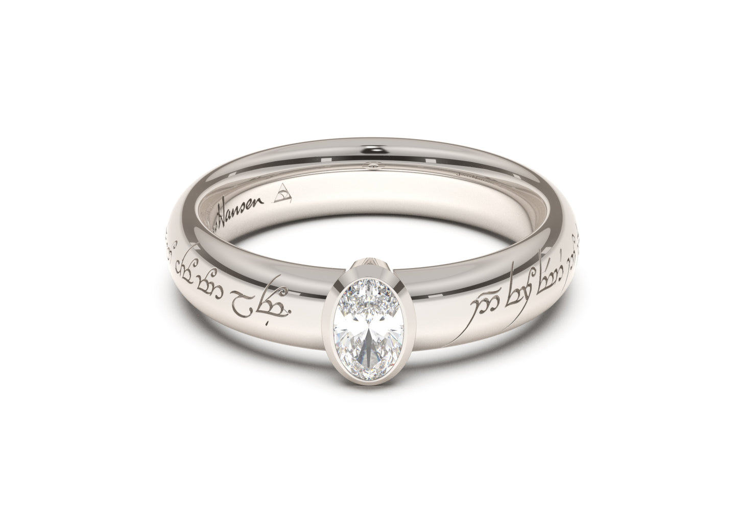 Oval Elegant Elvish Engagement Ring, White Gold & Platinum