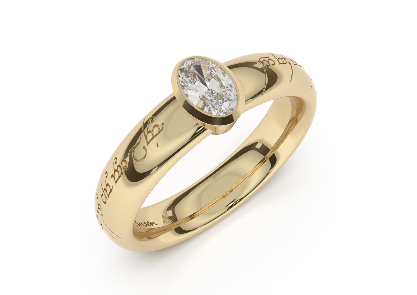 Oval Elegant Elvish Engagement Ring, Yellow Gold