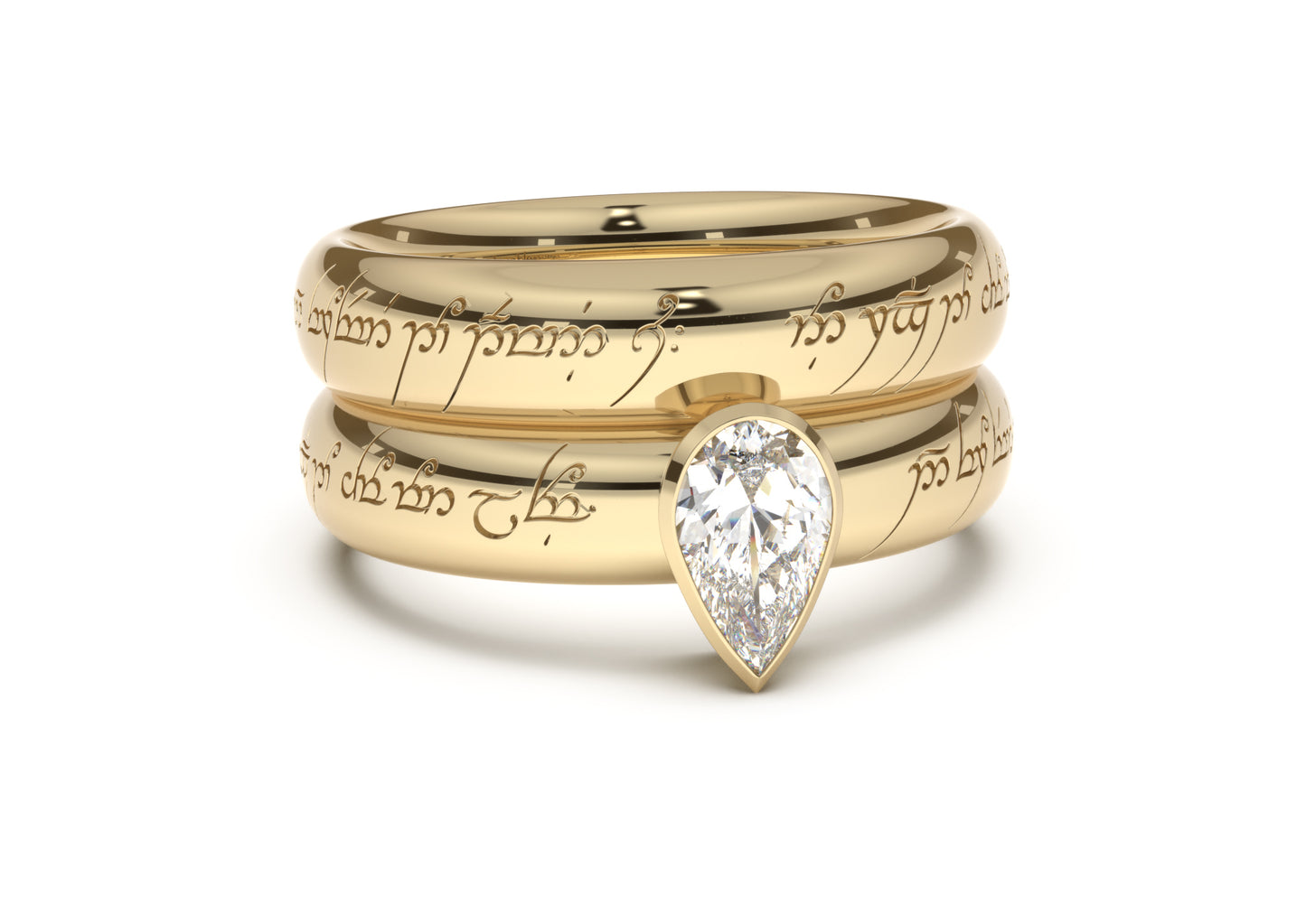 Pear Elegant Elvish Engagement Ring, Yellow Gold