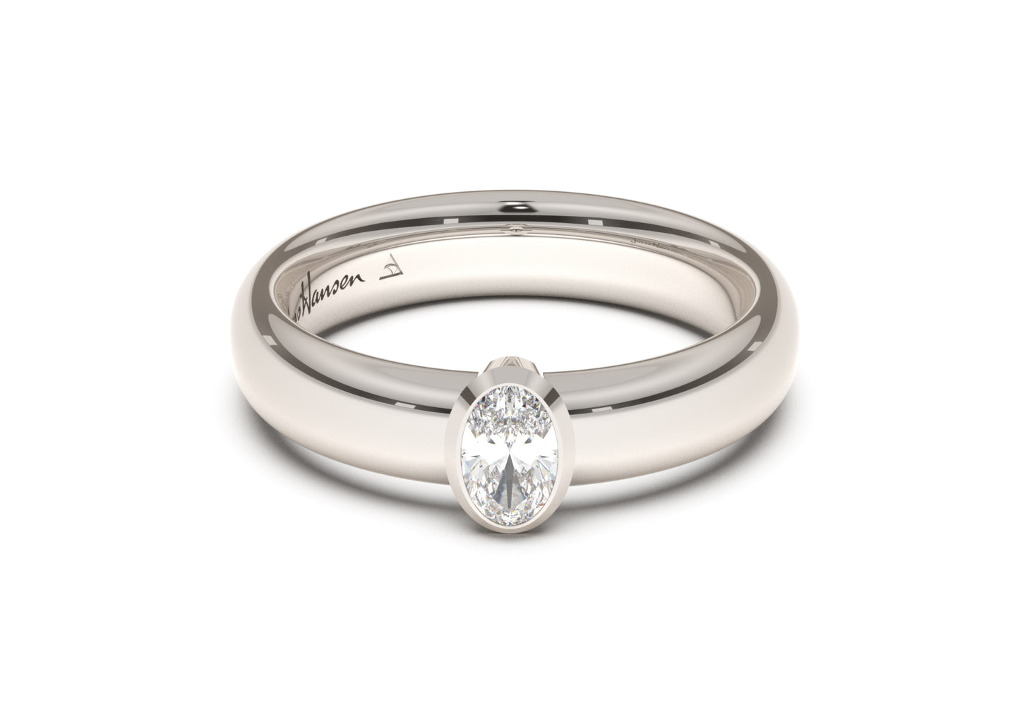 Oval Elegant Engagement Ring, White Gold & Platinum