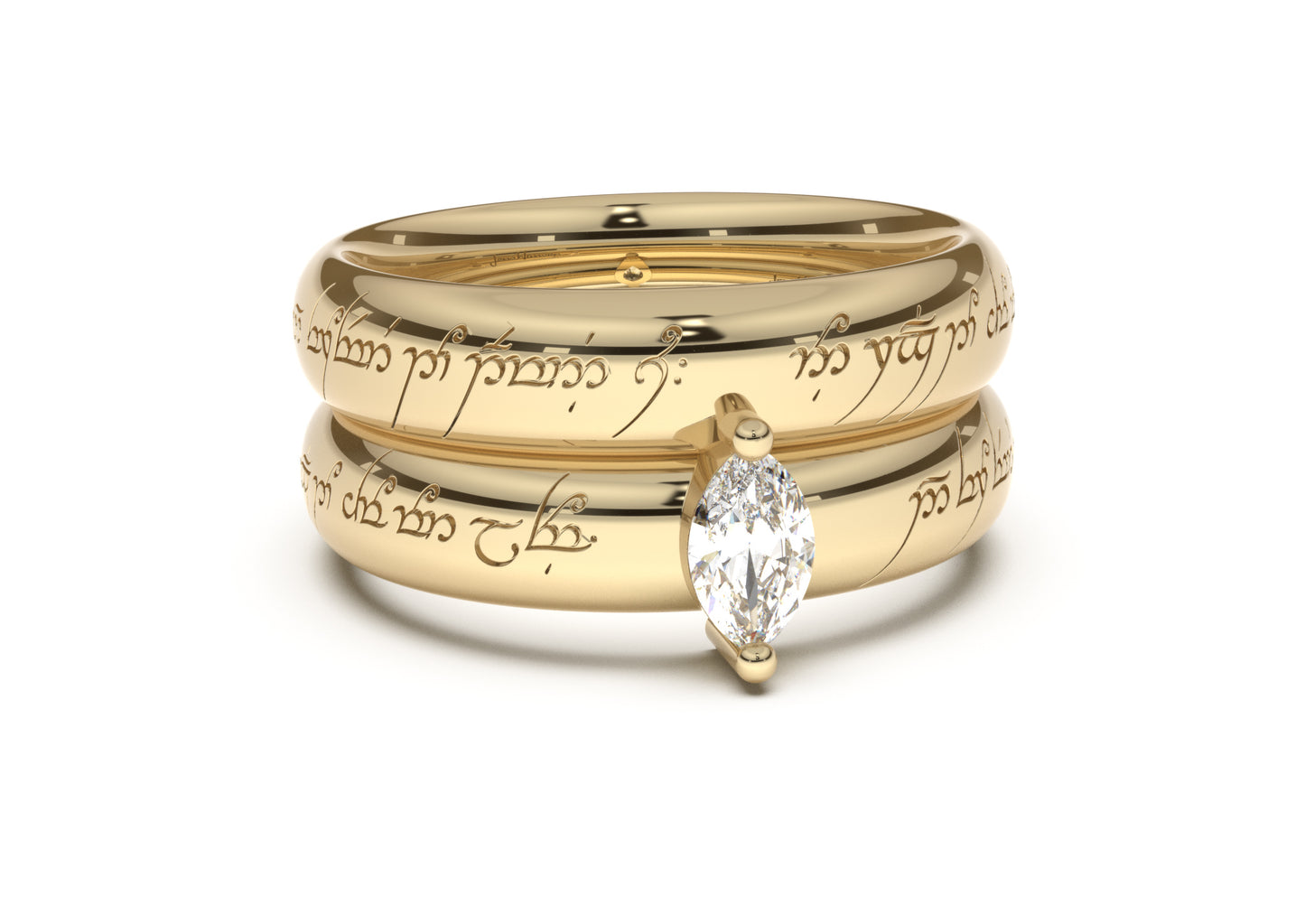 Marquise Classic Elvish Engagement Ring, Yellow Gold