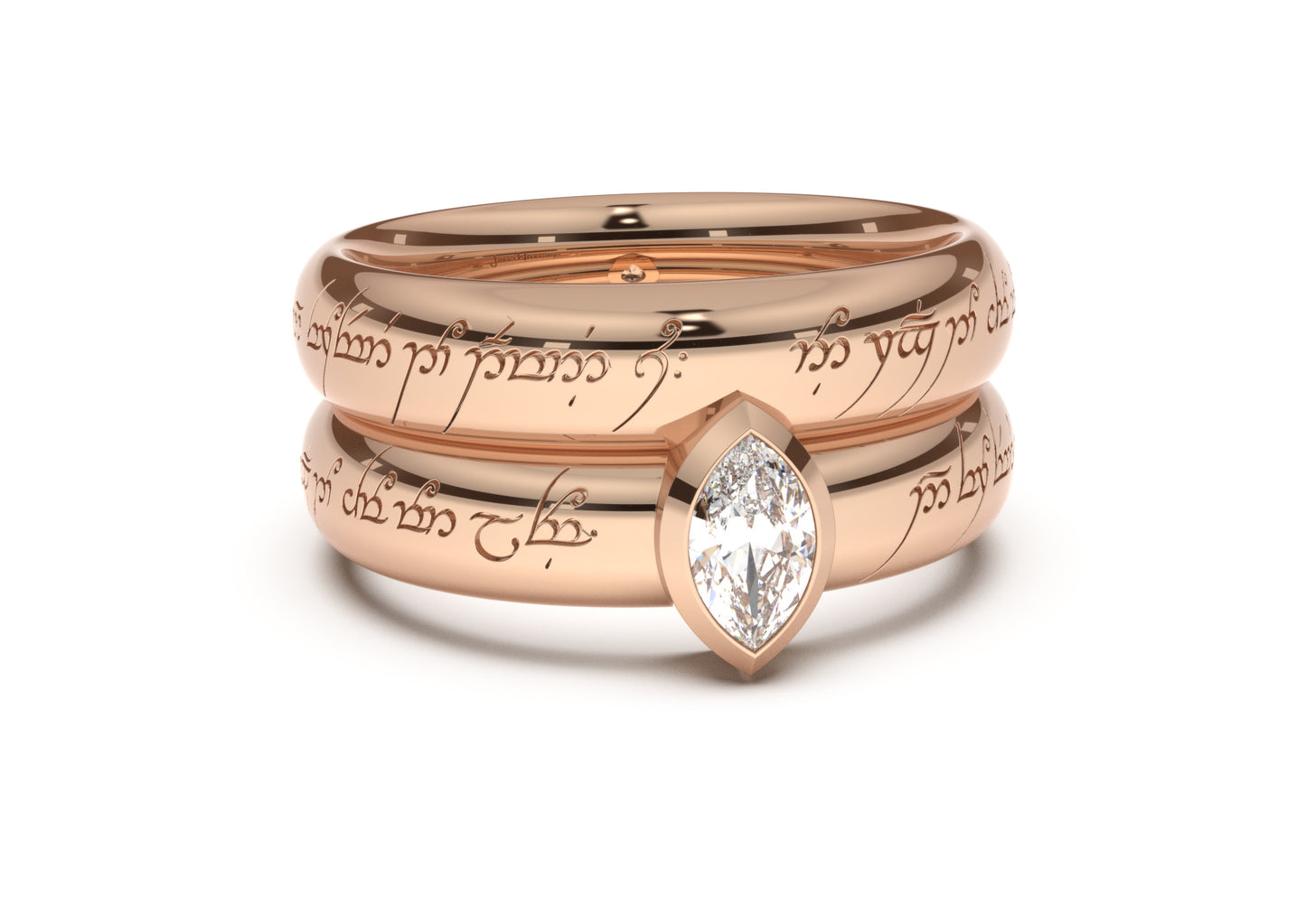 Marquise Modern Elvish Engagement Ring, Red Gold