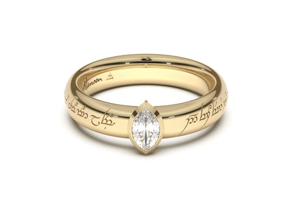 Marquise Elegant Elvish Engagement Ring, Yellow Gold