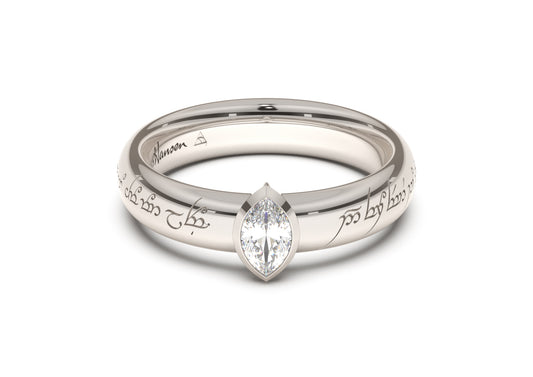 Marquise Elegant Elvish Engagement Ring, White Gold & Platinum