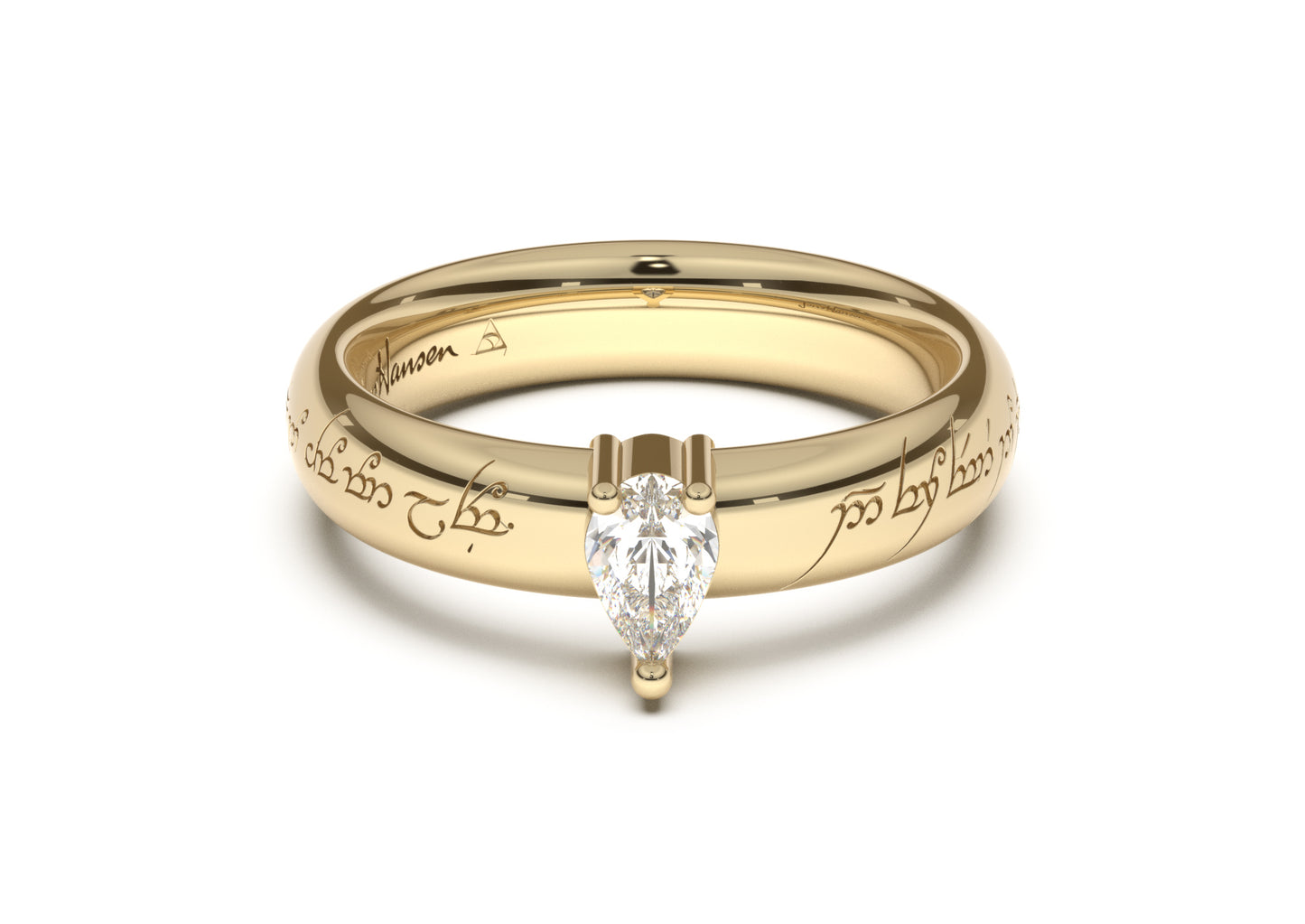 Pear Classic Elvish Engagement Ring, Yellow Gold