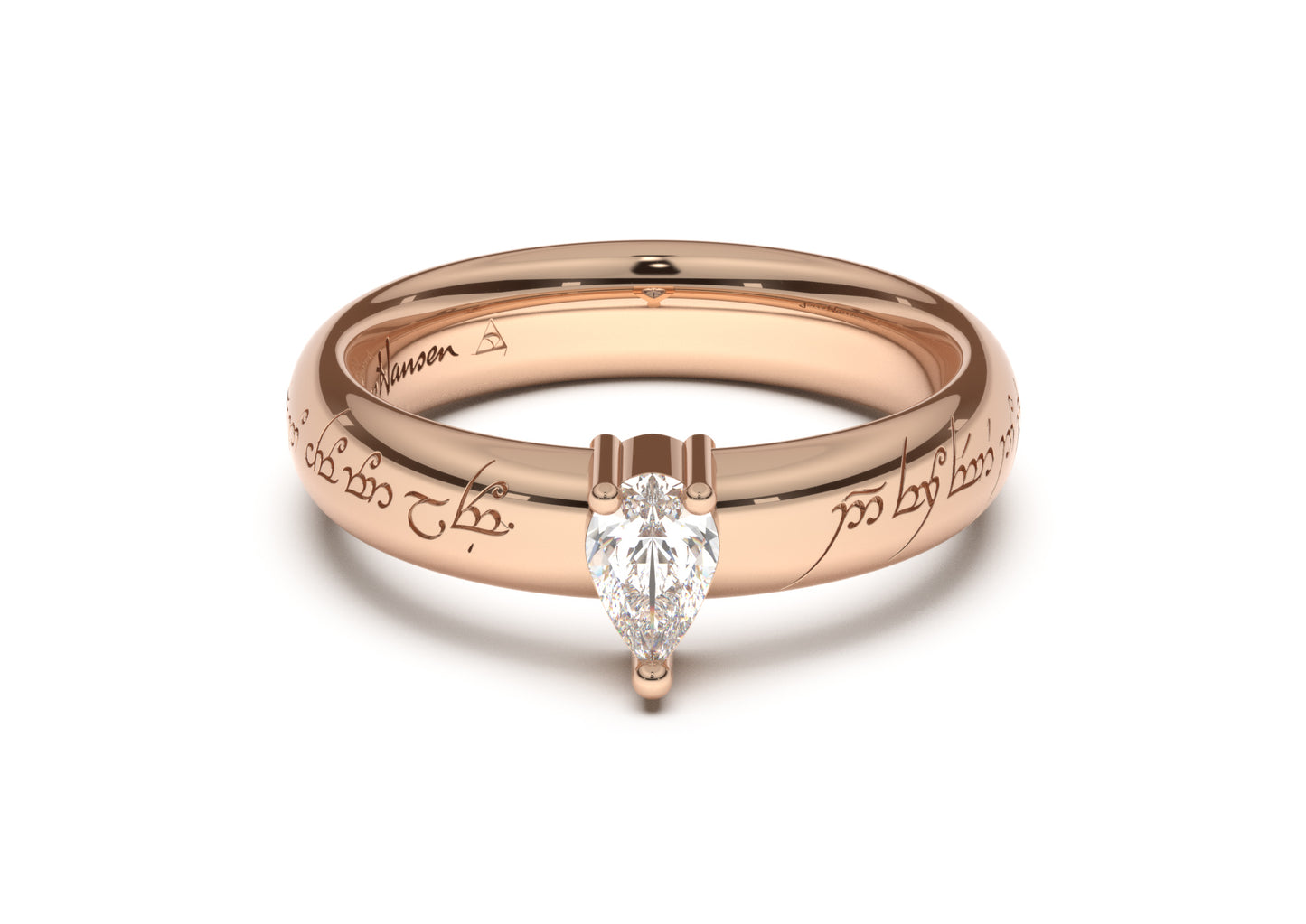 Pear Classic Elvish Engagement Ring, Red Gold