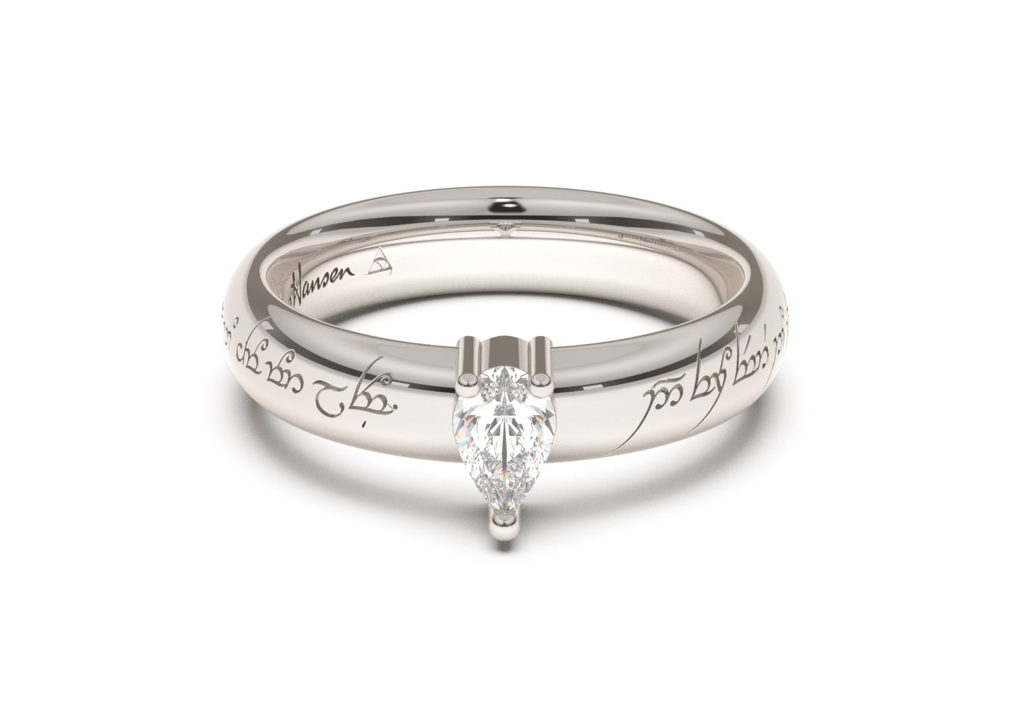 Pear Classic Elvish Engagement Ring, White Gold & Platinum