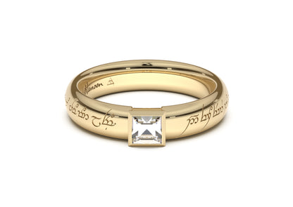 Princess Elegant Elvish Engagement Ring, Yellow Gold