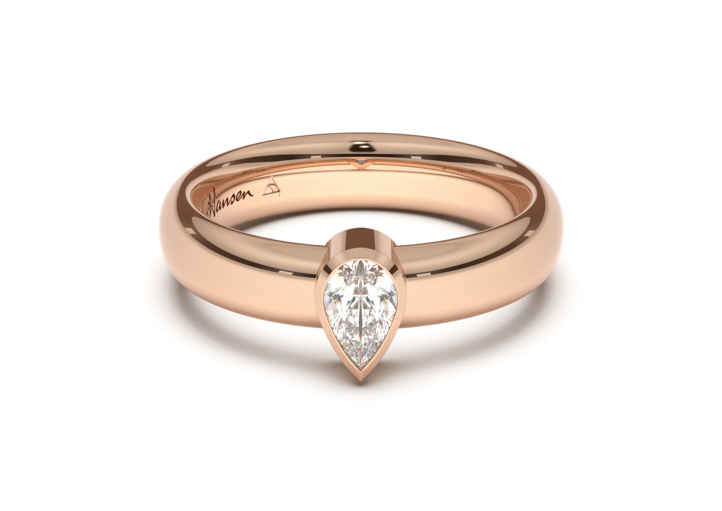 Pear Modern Engagement Ring, Red Gold