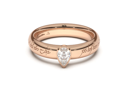 Pear Elegant Elvish Engagement Ring, Red Gold