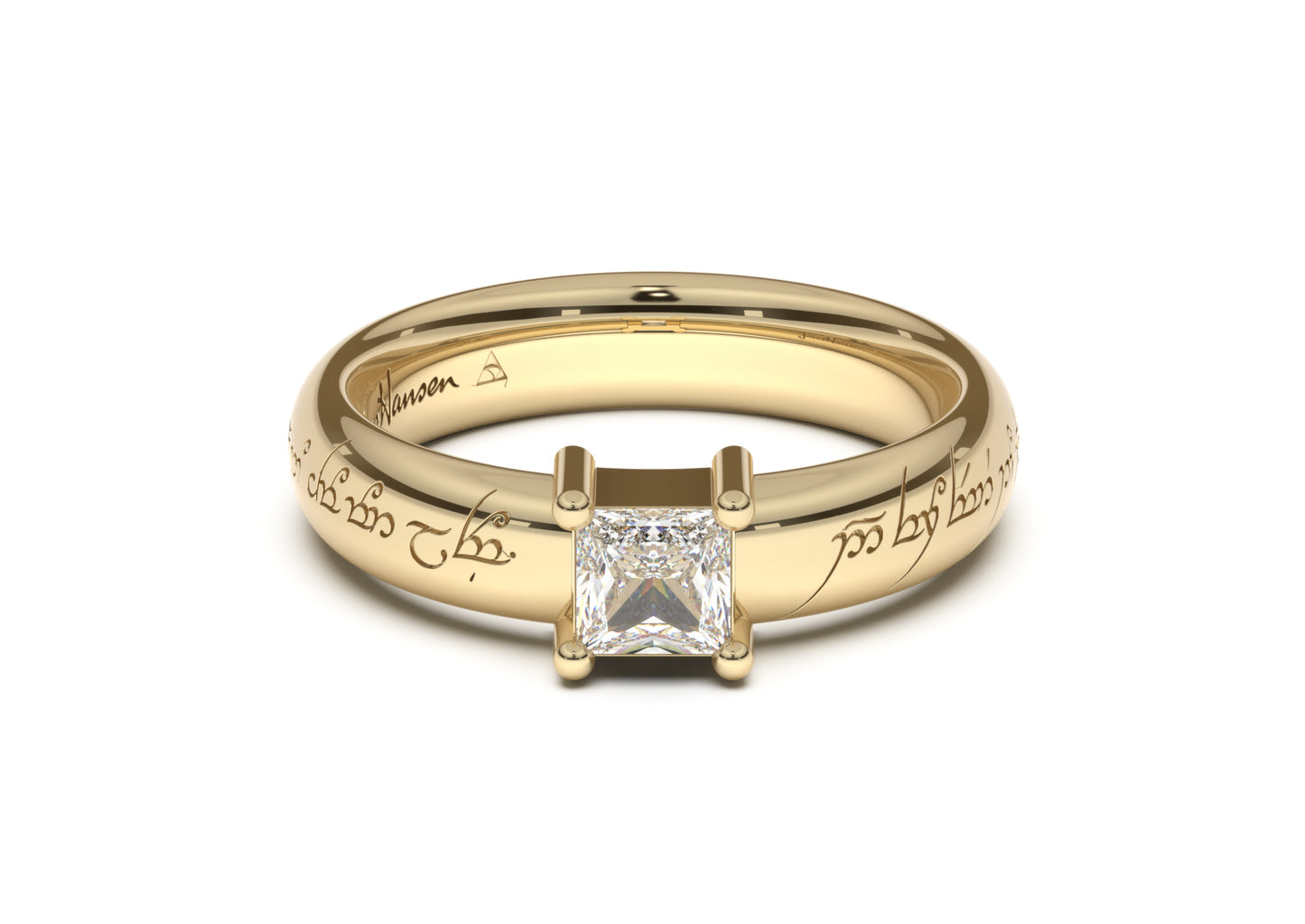 Princess Classic Elvish Engagement Ring, Yellow Gold