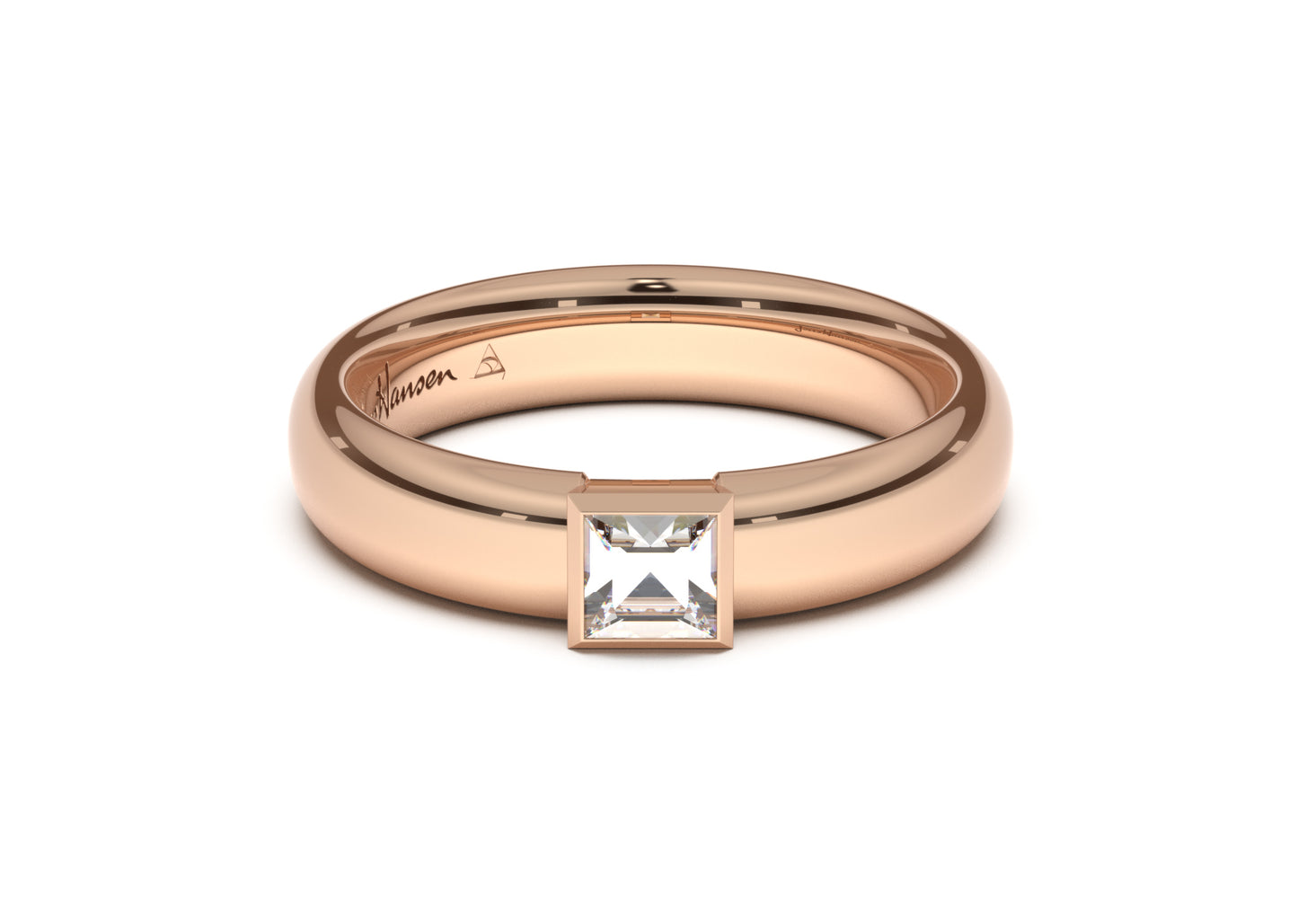 Princess Elegant Engagement Ring, Red Gold