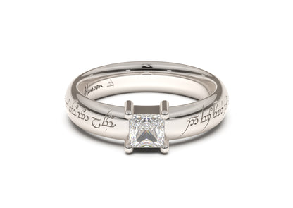 Princess Classic Elvish Engagement Ring, White Gold & Platinum