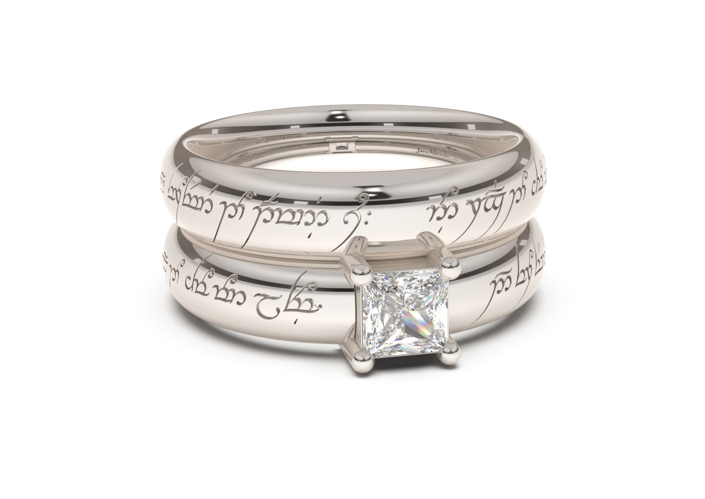 Princess Classic Elvish Engagement Ring, White Gold & Platinum