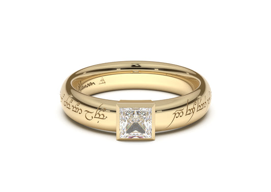 Princess Elegant Elvish Engagement Ring, Yellow Gold