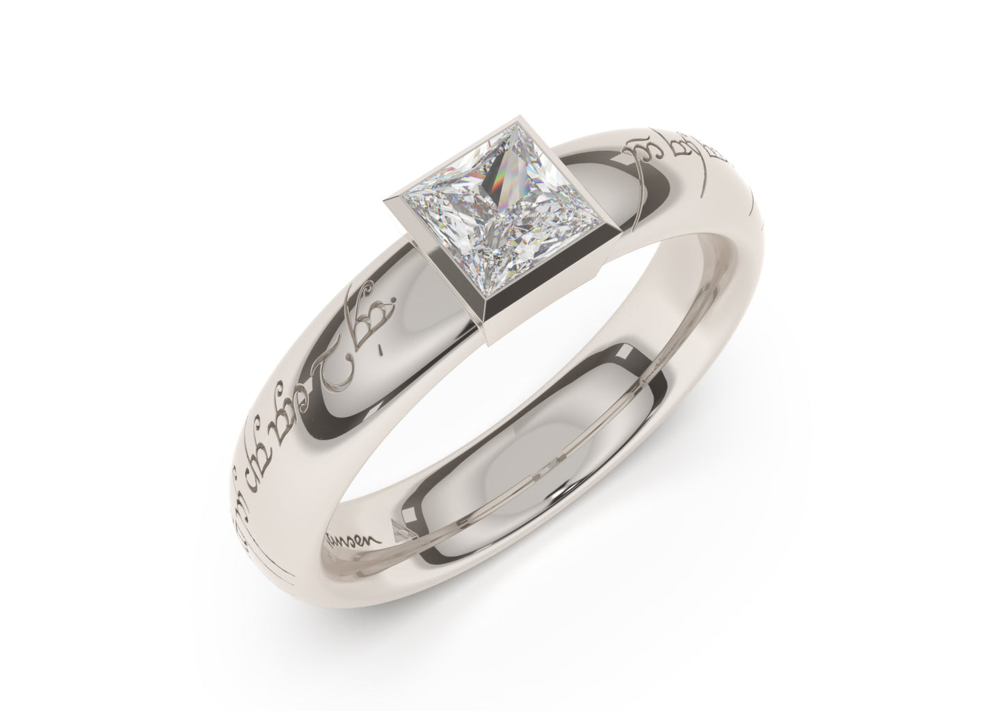 Princess Elegant Elvish Engagement Ring, White Gold & Platinum