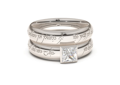 Princess Elegant Elvish Engagement Ring, White Gold & Platinum