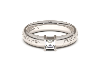 Princess Classic Elvish Engagement Ring, White Gold & Platinum