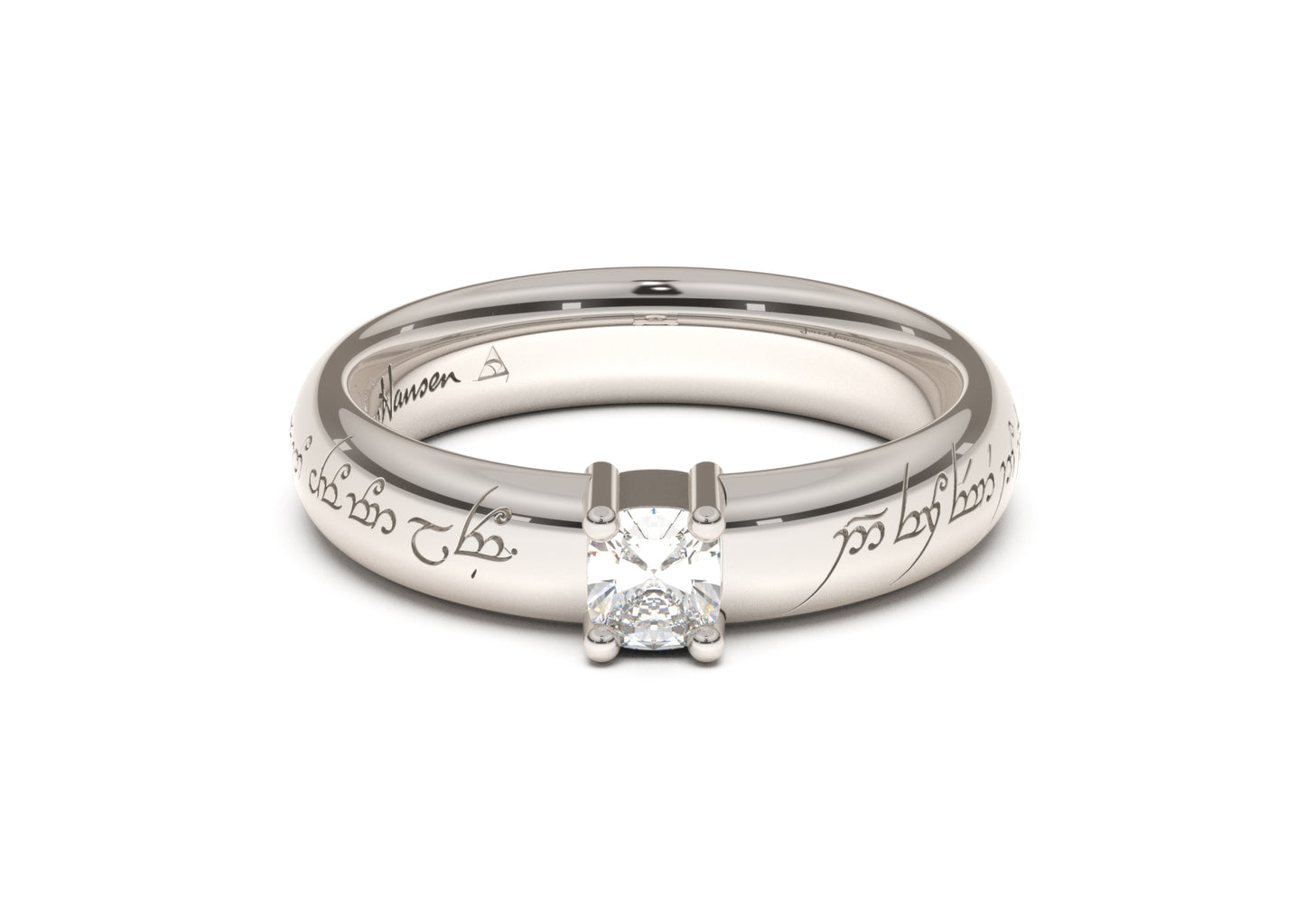 Cushion Classic Elvish Engagement Ring, White Gold & Platinum