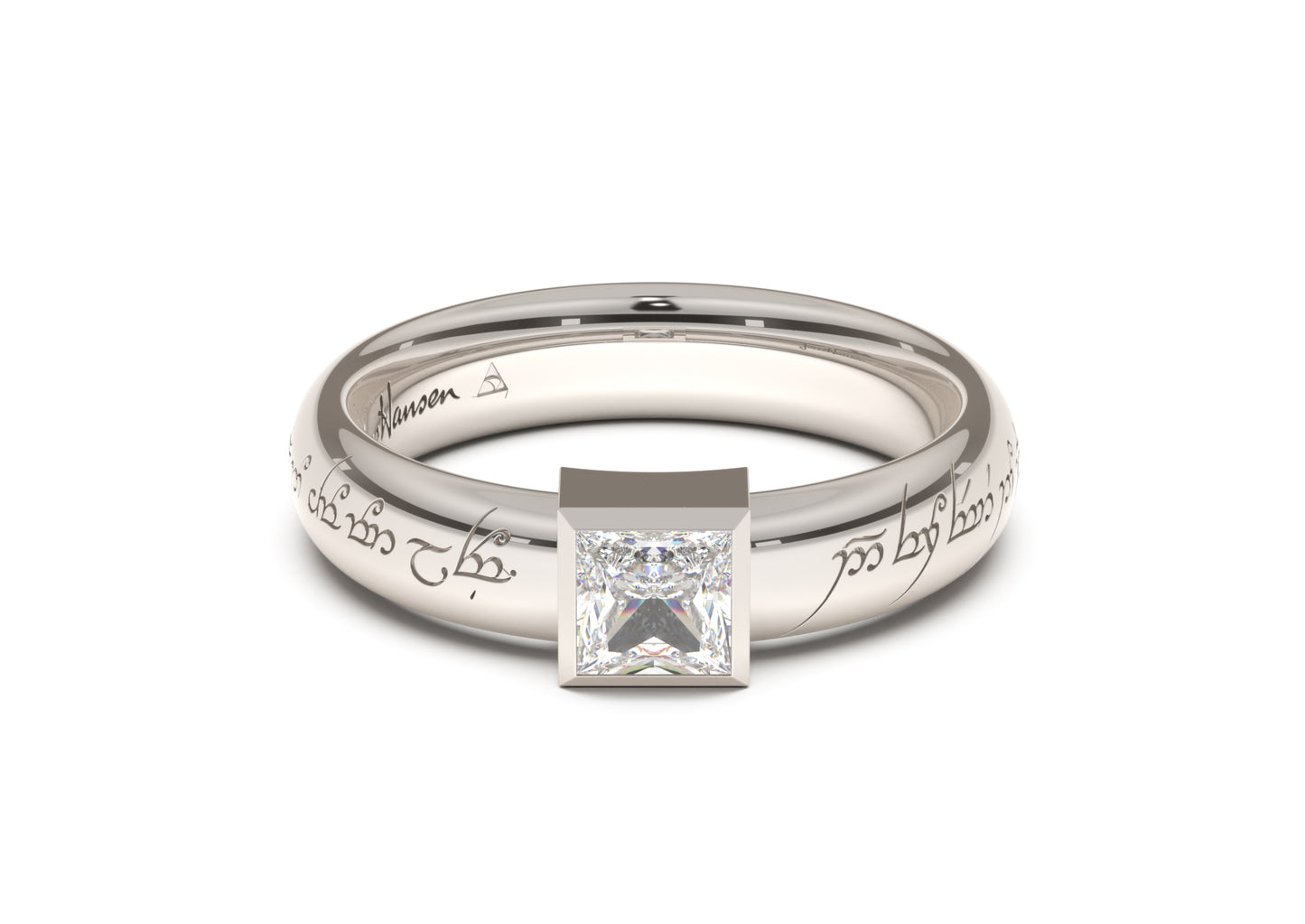 Princess Modern Elvish Engagement Ring, White Gold & Platinum