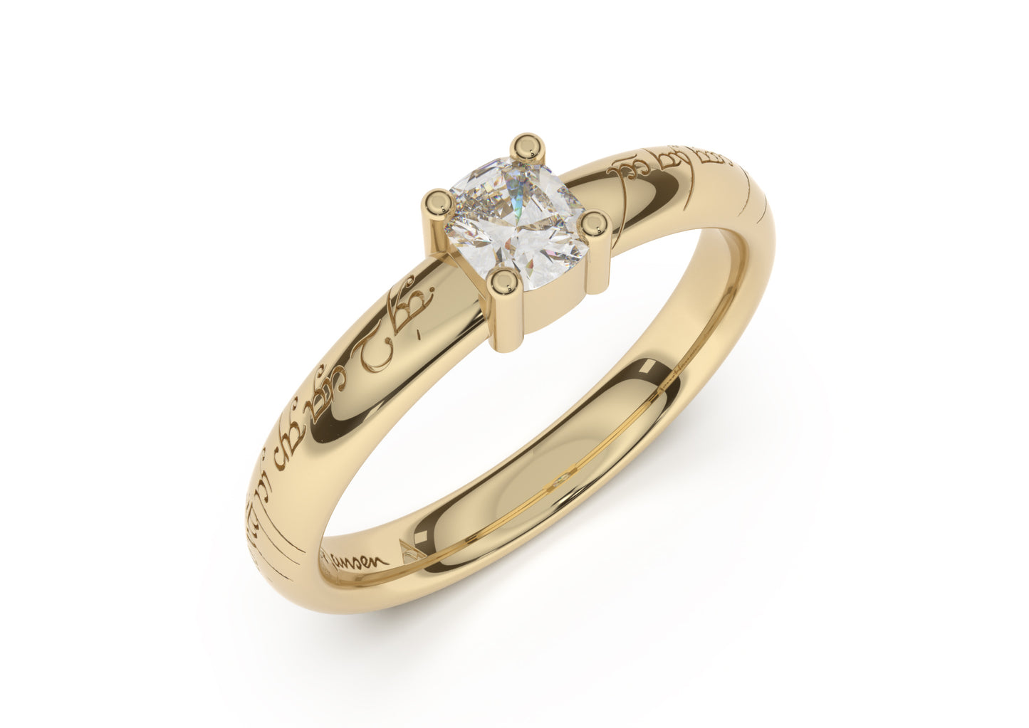 Cushion Classic Slim Elvish Engagement Ring, Yellow Gold